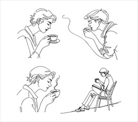 One line drawing office workers having a coffee icon break