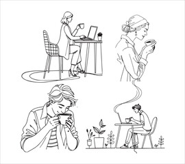 One line drawing office workers having a coffee icon break