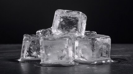 Obraz premium Ice Cubes Arrangement on a Dark Background with Water Droplets
