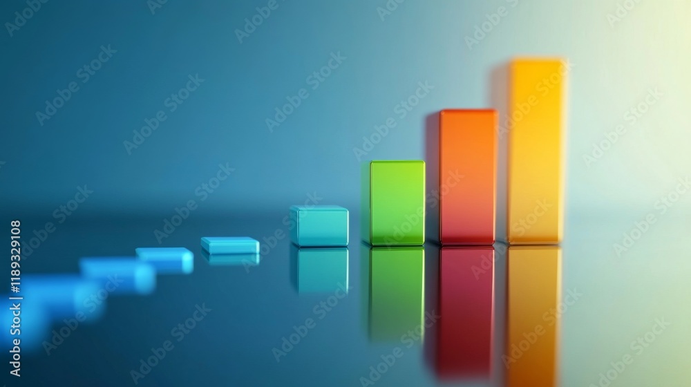 Aufkleber A D bar graph with a clear upward trend, featuring a gradient of colors from red to green, symbolizing progress and growth, set against a smooth blue background.