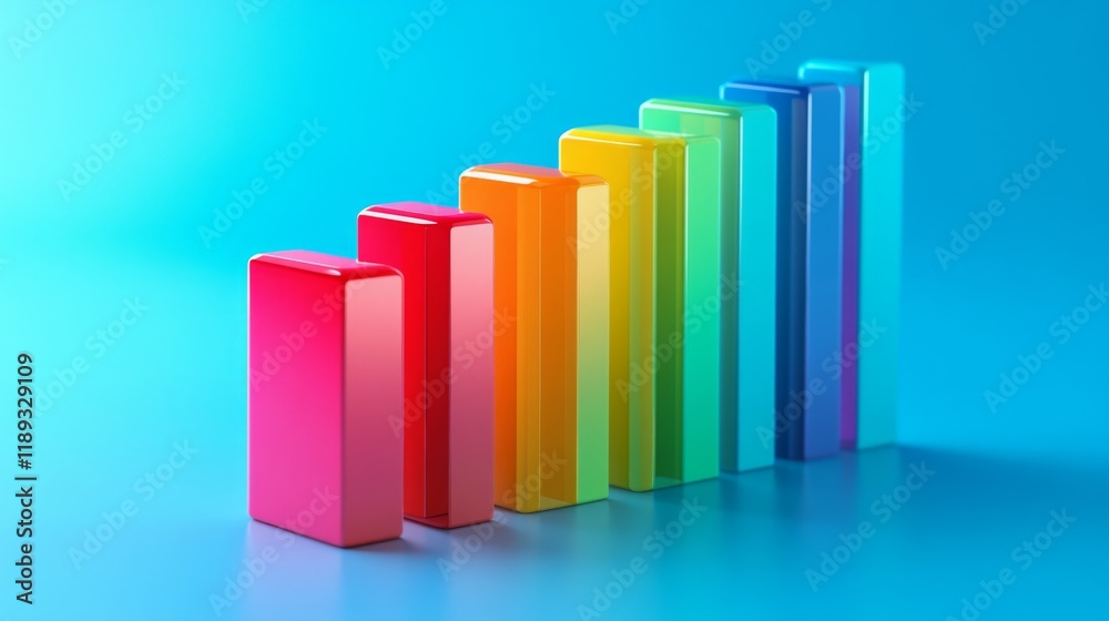 Fototapete a d bar graph with a clear upward trend, featuring a gradient of colors from red to green, symbolizi