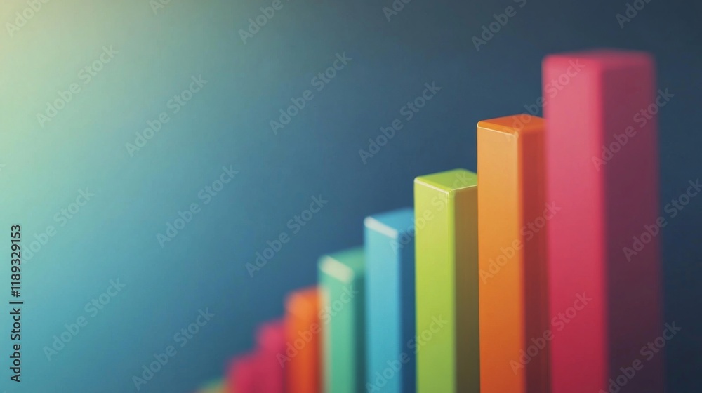Poster A D bar graph with a clear upward trend, featuring a gradient of colors from red to green, symbolizing progress and growth, set against a smooth blue background.