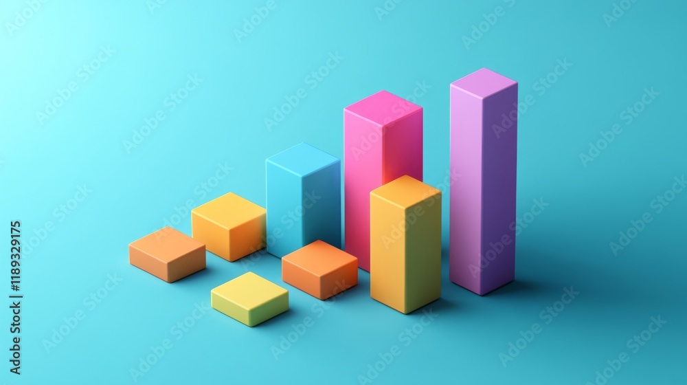 Poster a d business bar graph with colorful bars and shadow effects, representing key performance indicator