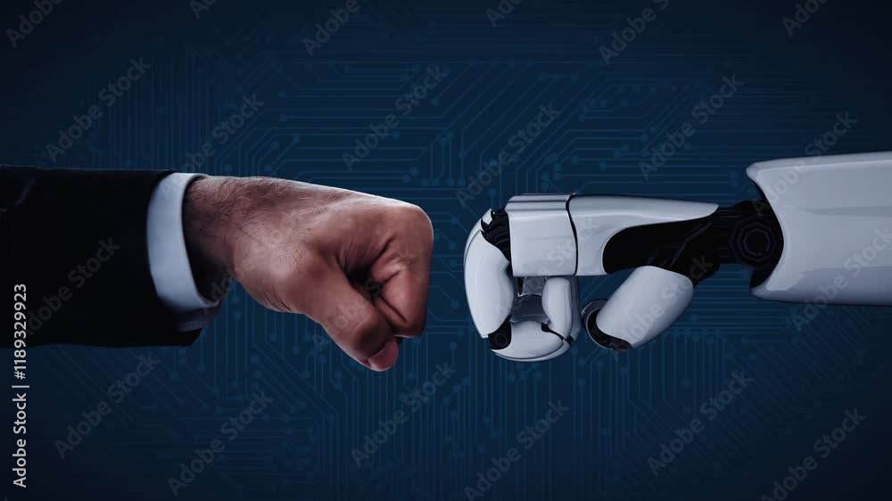 Poster futuristic robot artificial intelligence enlightening ai technology development and machine learning