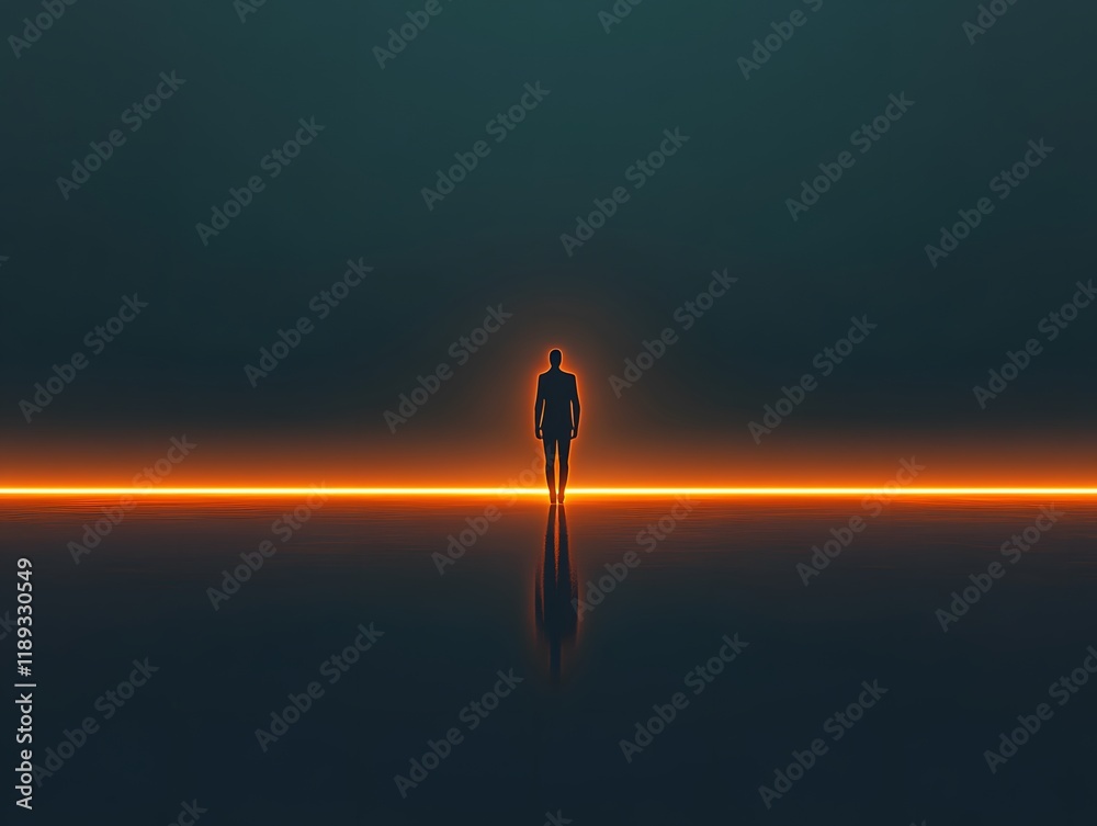 Aufkleber a solemn figure standing against a softly glowing horizon in a dreamlike environment creating an atm