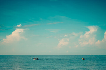 Amazing Seascape view. Magic energy of beautiful happy clouds. Vietnam tropical calm sea