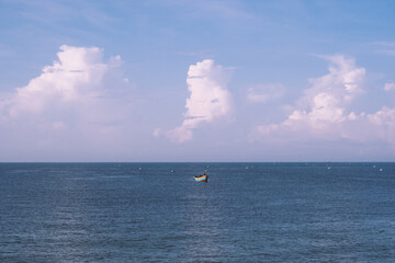 Amazing Seascape view. Magic energy of beautiful happy clouds. Vietnam tropical calm sea
