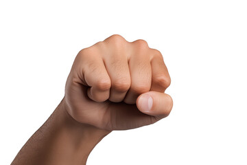 Male hand making fist gesture, isolated on transparent background