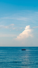 Amazing Seascape view. Magic energy of beautiful happy clouds. Vietnam tropical calm sea