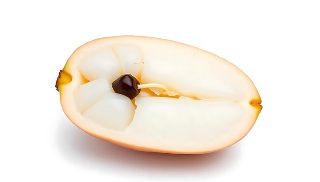 Halved Buah Kundang: Seed Sprout, Creamy Flesh, Minimalist Still Life