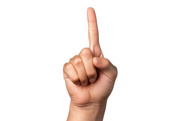 Hand pointing up with index finger on transparent background