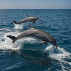 striped dolphin, Stenella coeruleoalba, wild and free jumping in mediterranean Sea. Dolphin Leaping Gracefully from the Ocean Waters

