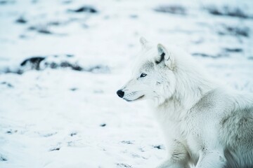 Obraz premium A pack of Arctic wolves on the hunt, their sleek gray coats blending seamlessly with the snowy backdrop.