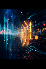 Obraz premium Futuristic data stream, abstract digital flow, glowing network, technology background, perfect for tech websites