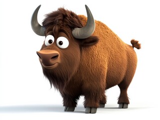 Cartoon bison standing on white background