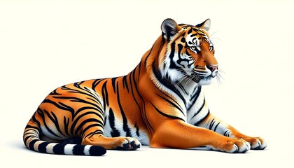Obraz premium tiger line art icon, presenting a fierce Bengal tiger in a relaxed sitting pose, with elaborate line textures for the tail and whiskers, on a blank canvas for easy coloring