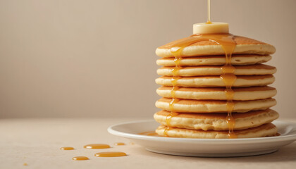 Stack of Pancakes Drizzled with Golden Syrup