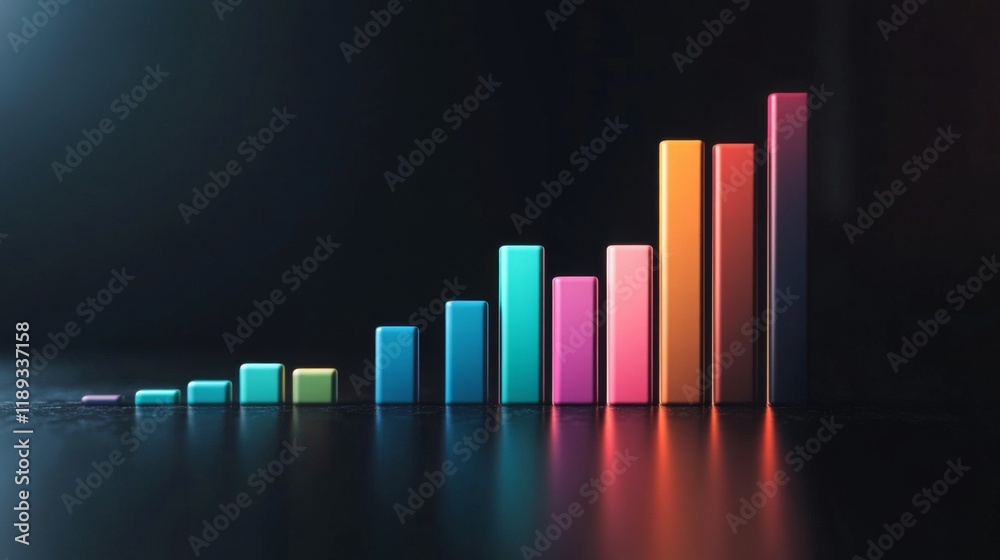 Aufkleber A colorful D bar graph showcasing quarterly sales data, with bars labeled in different colors, placed on a sleek black surface, creating a striking visual presentation.