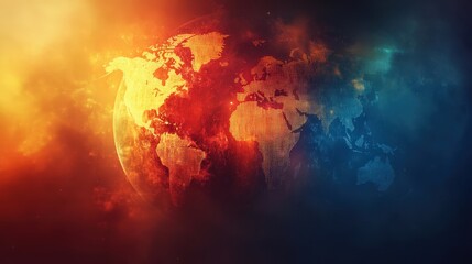 This digital artwork highlights the urgent issue of global warming, depicting Earth amidst a fiery backdrop that symbolizes rising temperatures and climate change