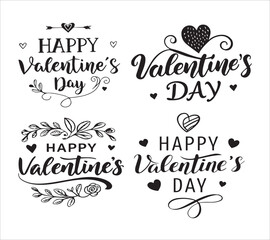 Valentine's day lettering in black color and heart icon. Elegant greeting lettering for celebrate valentine's day with white background   happy valentie's day