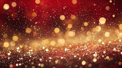 Red background with snowflakes and amber gold bokeh lights