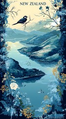 Idyllic Scenic Landscape of New Zealand with Native Flora and Fauna