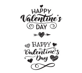 Valentine's day lettering in black color and heart icon. Elegant greeting lettering for celebrate valentine's day with white background   happy valentie's day