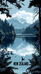 Idyllic Scenic Landscape of New Zealand with Native Flora and Fauna