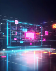 Obraz premium Futuristic digital data screen, glowing code, network connections, abstract background, ideal for tech websites