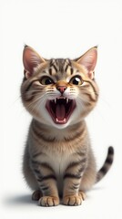 Obraz premium Angry And Surprised Cat Isolated On White Background With A Funny And Excited Expression.