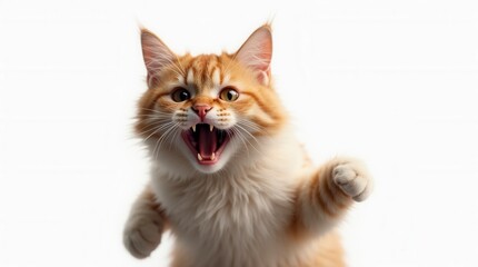 Obraz premium Angry And Surprised Cat Isolated On White Background With A Funny And Excited Expression.