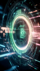 Obraz premium Futuristic digital interface, glowing ring, technological background, data streams, for tech websites or presentations