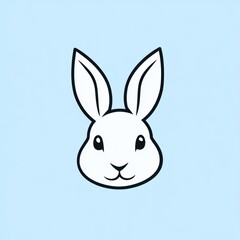 Obraz premium White rabbit cartoon head, pastel blue background, simple design, children's illustration