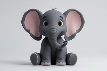 Obraz premium a gray cartoon elephant with pink ears sitting