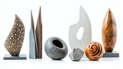Abstract Stone and Wood Sculptures: A Modern Minimalist Collection