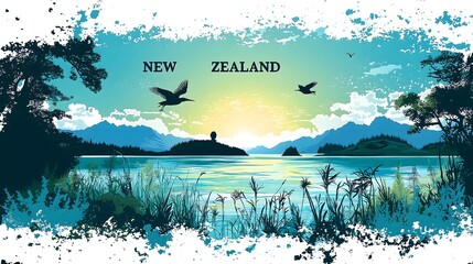 Idyllic Scenic Landscape of New Zealand with Native Flora and Fauna