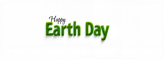 Happy Earth Day text in mossy green font on white background