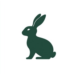 Fototapeta premium Green rabbit silhouette, profile view, white background, Easter design