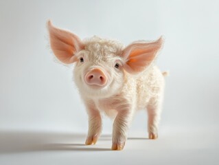Fototapeta premium a light colored piglet with large ears walks toward the camera