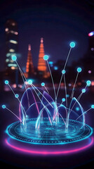 Futuristic glowing orb in city at night;  digital art for tech, science, or fantasy backgrounds