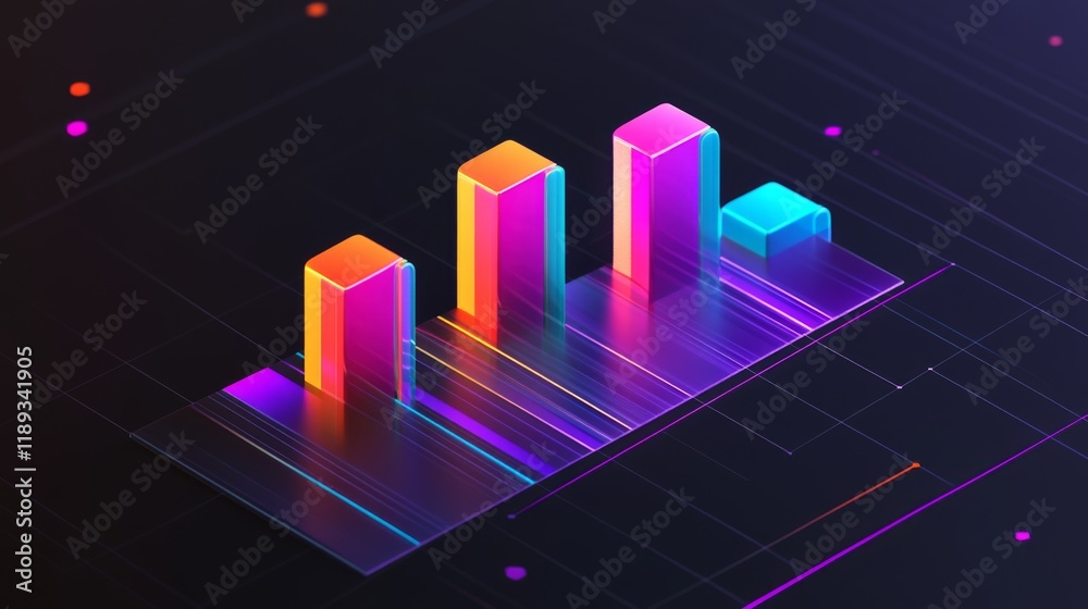 Poster a minimalistic d bar graph with a transparent background, featuring colorful bars with sleek lines, 