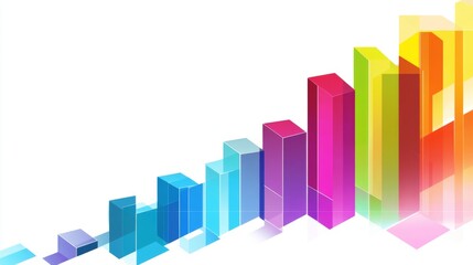 Fototapeta premium A minimalistic D bar graph with a transparent background, featuring colorful bars with sleek lines, illustrating data trends in a modern and clean design.