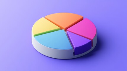 Obraz premium A minimalist D pie chart with clearly defined segments in bold colors, displayed on a smooth gradient background, emphasizing simplicity in data visualization.