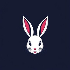 Obraz premium Cute white rabbit, joyful expression, dark background, Easter logo
