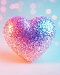 Obraz premium Glittering heart with sparkling lavender and soft pink hues on dreamy background