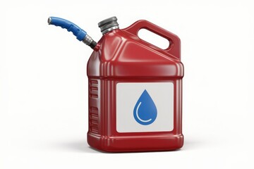 A red plastic fuel canister with a blue nozzle, ready for filling.