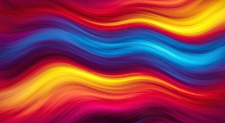Obraz premium Vibrant Wave Abstract: A mesmerizing abstract artwork featuring dynamic, flowing waves of vibrant red, yellow, and blue hues. The colors blend seamlessly, creating a captivating visual experience.