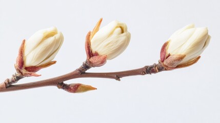 three magnolia buds on a branch
