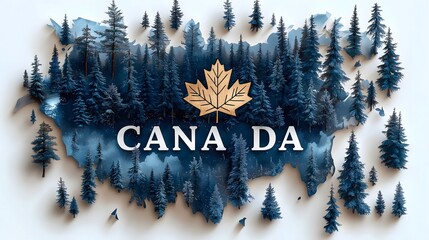Elegant Vector Map of Canada with Majestic Evergreen Forests and Maple Leaf