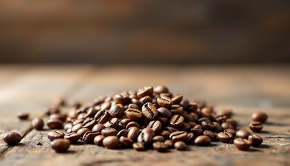 Roasted Coffee Beans on Rustic Wooden Table - Closeup Photo